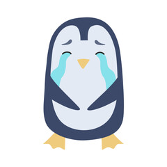 Cute hand drawn crying penguin perfect for showing a child's negative emotions.
