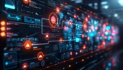 Fototapeta premium Customer Journey Mapping Workshop, marketers mapping out the customer journey with digital sticky notes, awareness, consideration, and decision stages