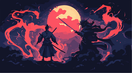 Flat illustration of samurai. Japanese warrior.
