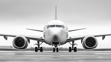 Fototapeta premium A White Airplane on the Tarmac, Ready for Takeoff