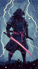 Fototapeta premium Flat illustration of samurai. Japanese warrior.