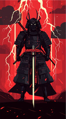 Fototapeta premium Flat illustration of samurai. Japanese warrior.