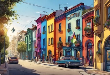 Naklejka premium the colorful buildings have many windows to look like a painting