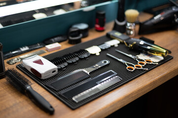 professional tools of a barber in a men's barbershop