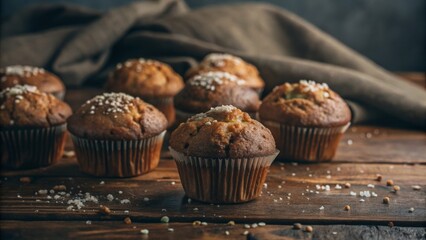 Rustic homemade muffins on wooden table - perfect for baking enthusiasts and foodie photography