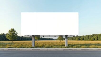 Obraz premium White billboard near the road, clean minimalist design, large and empty, ready for custom text or graphics. horizontal advertisement mockup, summer wheather