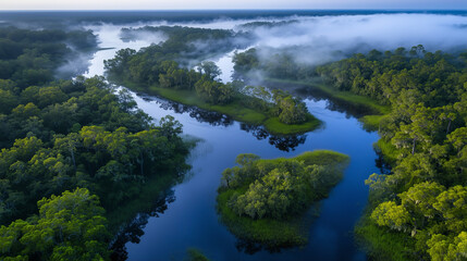 Savannah River Winding Through Dense Swamps in Georgia