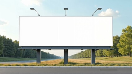 Obraz premium White billboard near the road, clean minimalist design, large and empty, ready for custom text or graphics. horizontal advertisement mockup, summer wheather