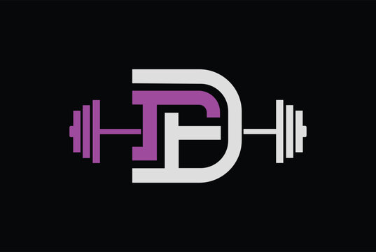 TFD, DFT, T, D, F, TF, DF, TD, FT, FD, gym and fitness logo with barbell - creative gym and fitness logo.