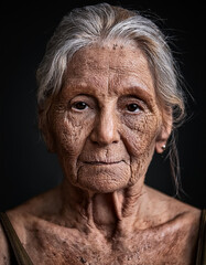 Emotional Portrait of Old Retired Woman Face