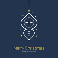 Luxury Christmas invitation card art deco design vector. Christmas bauble ball, pine cone, holly sprig line art background. Design illustration for cover, print, poster, wallpaper.