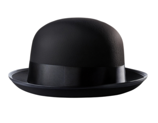 Classic black bowler hat on a white isolated background, showcasing its elegant shape and design for fashionable attire.