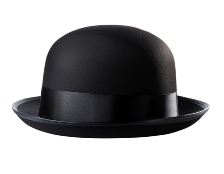 Classic black bowler hat on a white isolated background, showcasing its elegant shape and design for fashionable attire.