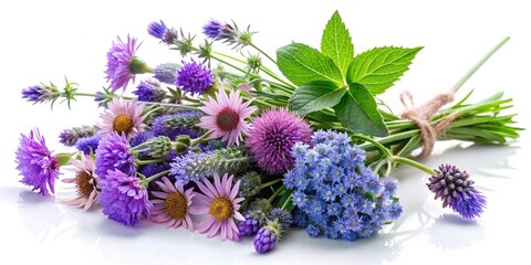 Fototapeta premium Violet blue wildflowers bouquet isolated on white background