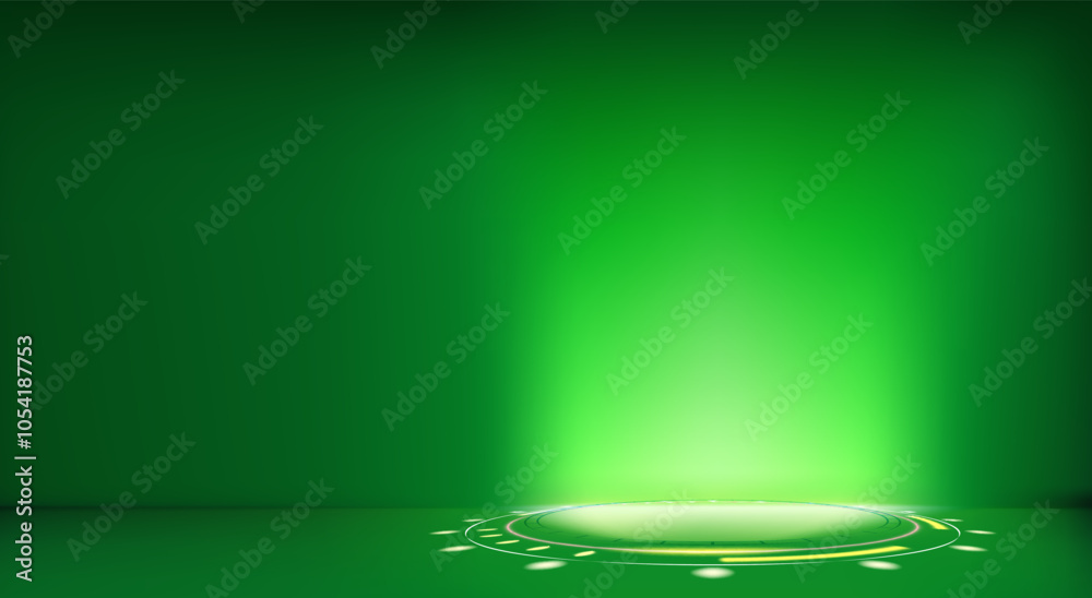 Poster futuristic green neon glowing portal. 3d style vector banner with copy space