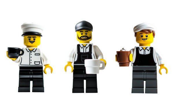 Set of 3 lego figures. Barist, coffee master

