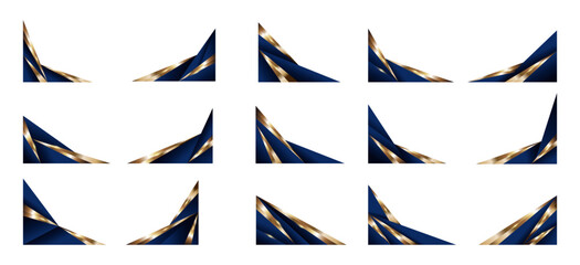 Blue Gold Abstract Shape Border and Corner Frame Vector Set Collection. Decorative Elements Corners, Borders, and Frames. Elegant Shape for Banners, Certificates, Invitations, and Covers Design
