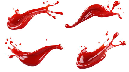 High-Quality Image of Dynamic Red Ketchup Splashes Isolated on White Background for Gourmet Food and Culinary Blogs