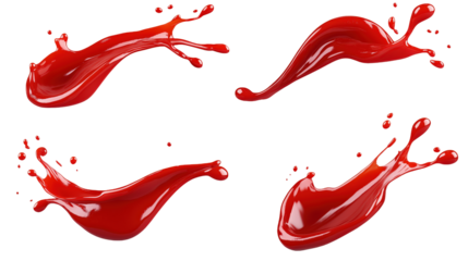 High-Quality Image of Dynamic Red Ketchup Splashes Isolated on White Background for Gourmet Food and Culinary Blogs