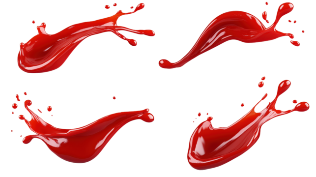 High-Quality Image of Dynamic Red Ketchup Splashes Isolated on White Background for Gourmet Food and Culinary Blogs