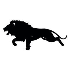 a lion running vector silhouette, black color silhouette, isolated white background