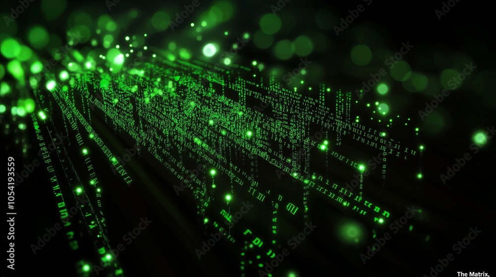 Poster falling green digital code resembling 