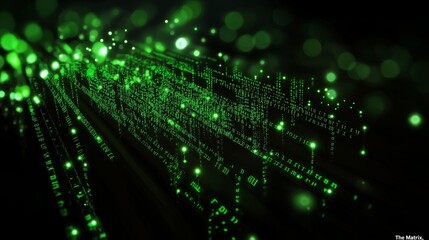 Falling green digital code resembling "The Matrix," on a black background, creating a tech-inspired aesthetic