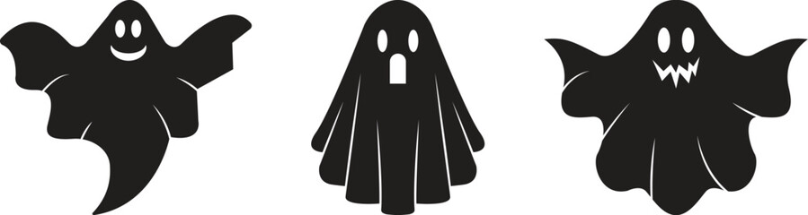 Group of Ghosts. Halloween Ghost Icon. Ghost Characters. Design Element for Logo, Badge, Banner, Label, Poster. Vector Illustration