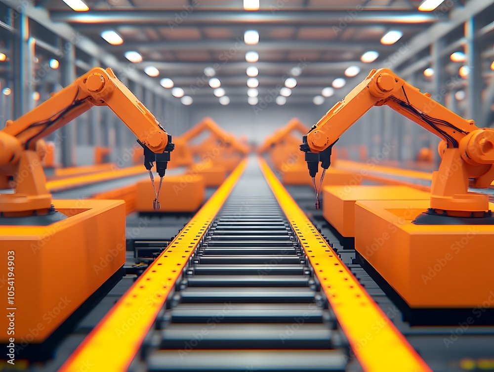 Aufkleber Industrial Automation with Robotic Arms in Factory