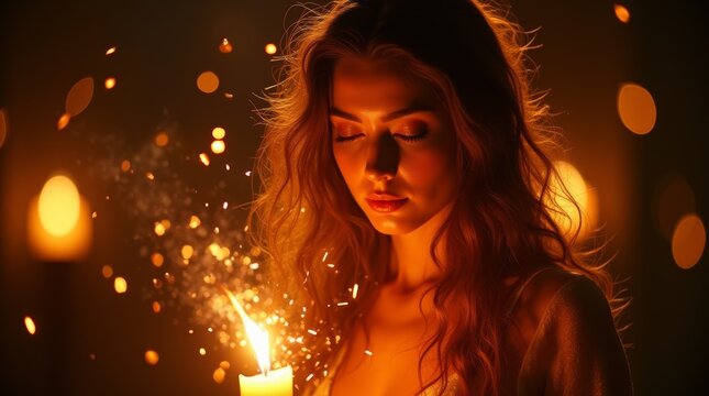 Woman with Candle in a Room of Candles