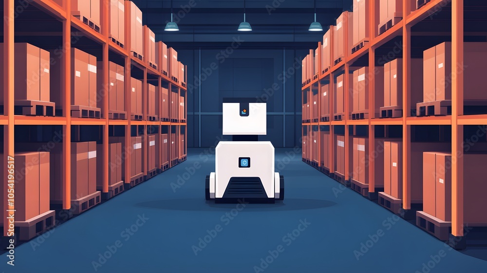 Poster modern robot in warehouse management system