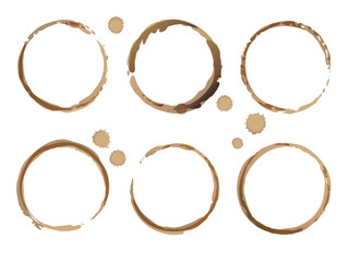 Coffee cup vector stains, Isolated on white coffee stain background, tea ring stamps and splatters Illustration