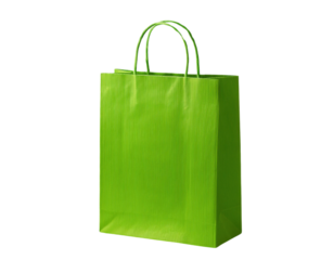 Vibrant green paper shopping bag, ideal for eco-friendly shopping. Perfect for showcasing sustainable practices in retail and product presentation.