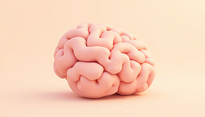 3D Illustration of Brain, Pastel Pink Colors, Learning and Memory Symbol