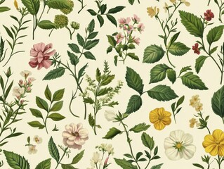 Vintage Floral Pattern: Botanical Illustration with Delicate Flowers