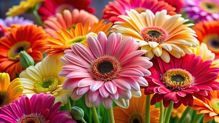 Fototapeta premium Vivid gerbera daisies with colorful petals in skewed angle