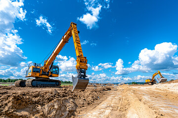 a massive crane operating at construction site, industrial setting