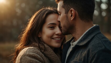 Fototapeta premium Man and woman sharing a warm embrace