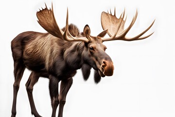 Fototapeta premium Broad fronted moose on white background, AI Generated