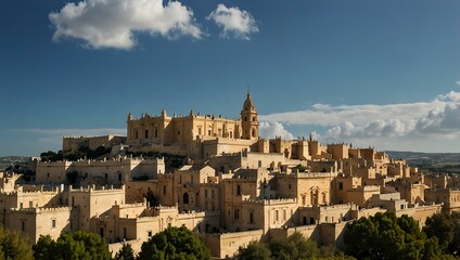 Obraz premium Mdina city view with blue skies and clouds