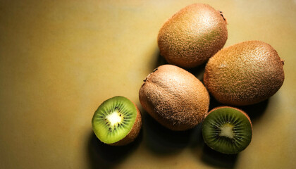 Kiwi, Creative background design with food theme, focus on the pile of fresh Kiwi
