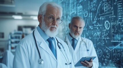 Fototapeta premium doctors in hospital floating math equations around physicians