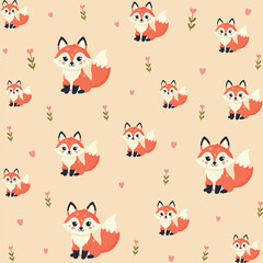 Obraz premium seamless pattern design with cute fox flat vector illustration