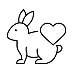 Cruelty free icon. Rabbit with a heart, emphasizing cruelty-free products. Ideal for ethical product promotion on a transparent background.Black outline style. 