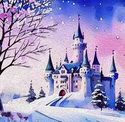 Obraz premium Castle . Illustration painted with oil paint for printing on wall decorations and covers