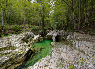 Views from the trail running through the Mostnica River Valley. Slovenia - Mostica Gore