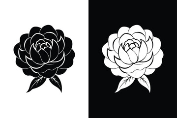 Peony flower illustration vector silhouette icon on white background.	