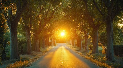 Fototapeta premium A Sunlit Road Through A Canopy of Trees
