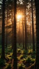 Obraz premium Sunset in a forest