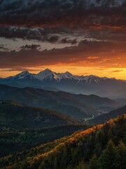 Fototapeta premium Sunset Over Majestic Mountains